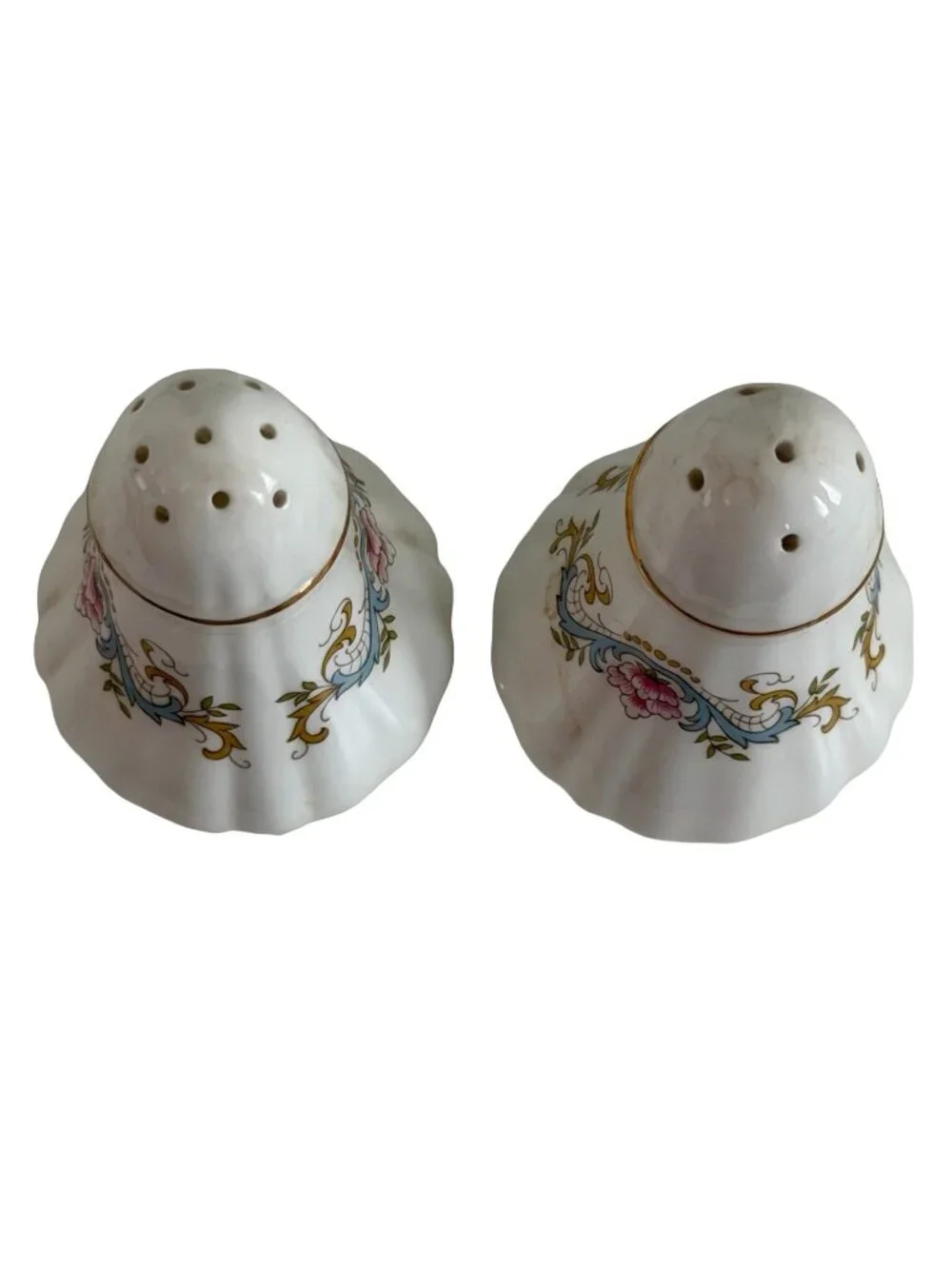 Vintage Paragon Fine Bone China Salt & Pepper Shakers England Floral Gold Trim S